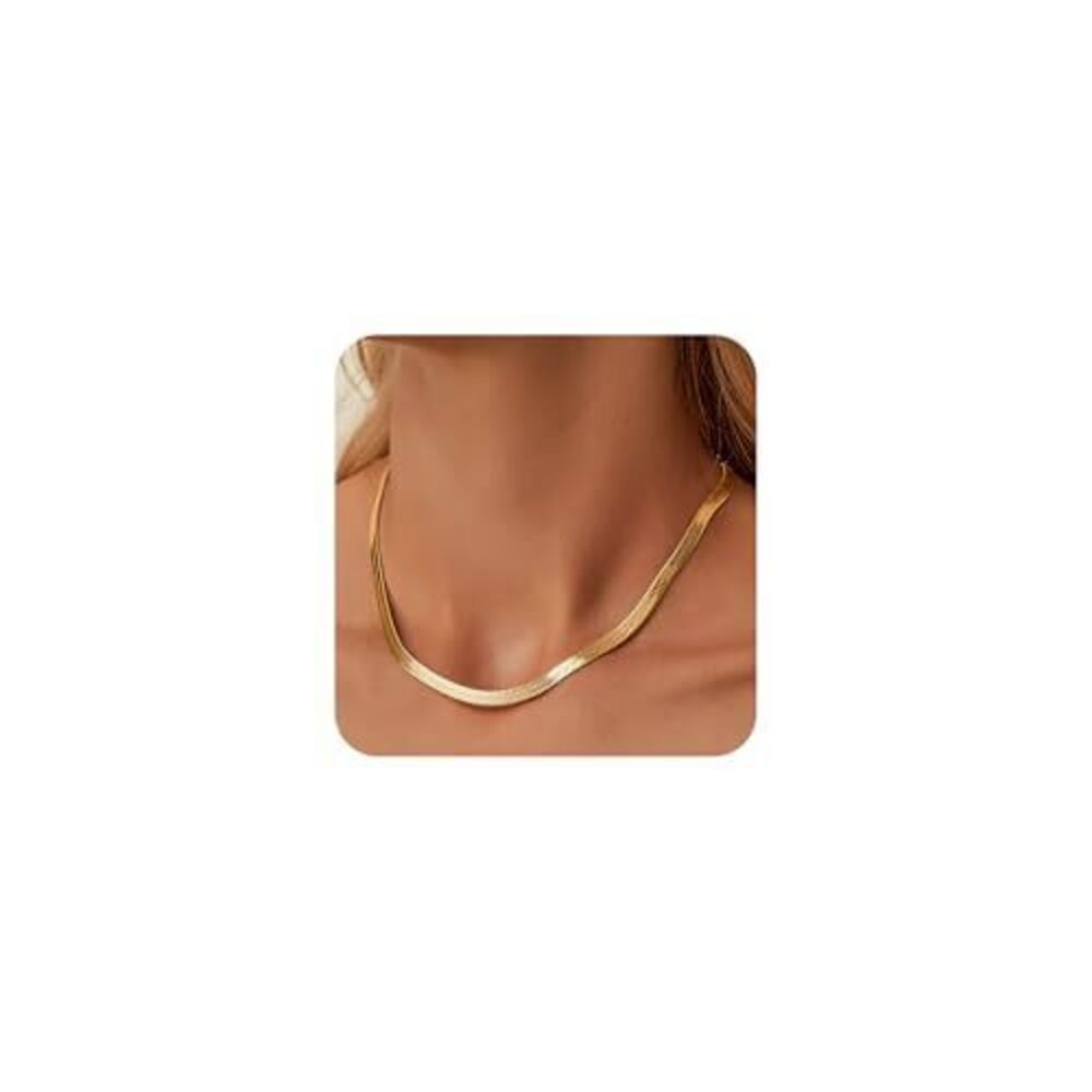 3425 18K Gold Plated Herringbone Necklace  5mm Flat Snake Chain Necklace